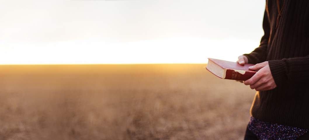 male with bible in field